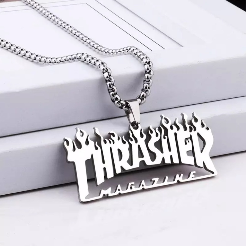 Thrasher magazine silver chain necklace